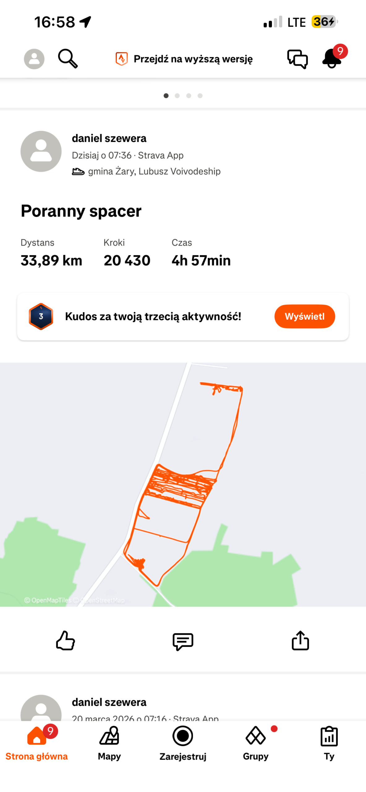 Statystyki pracy ekipy na plantacji paulowni – dystans i aktywność podczas realizacji